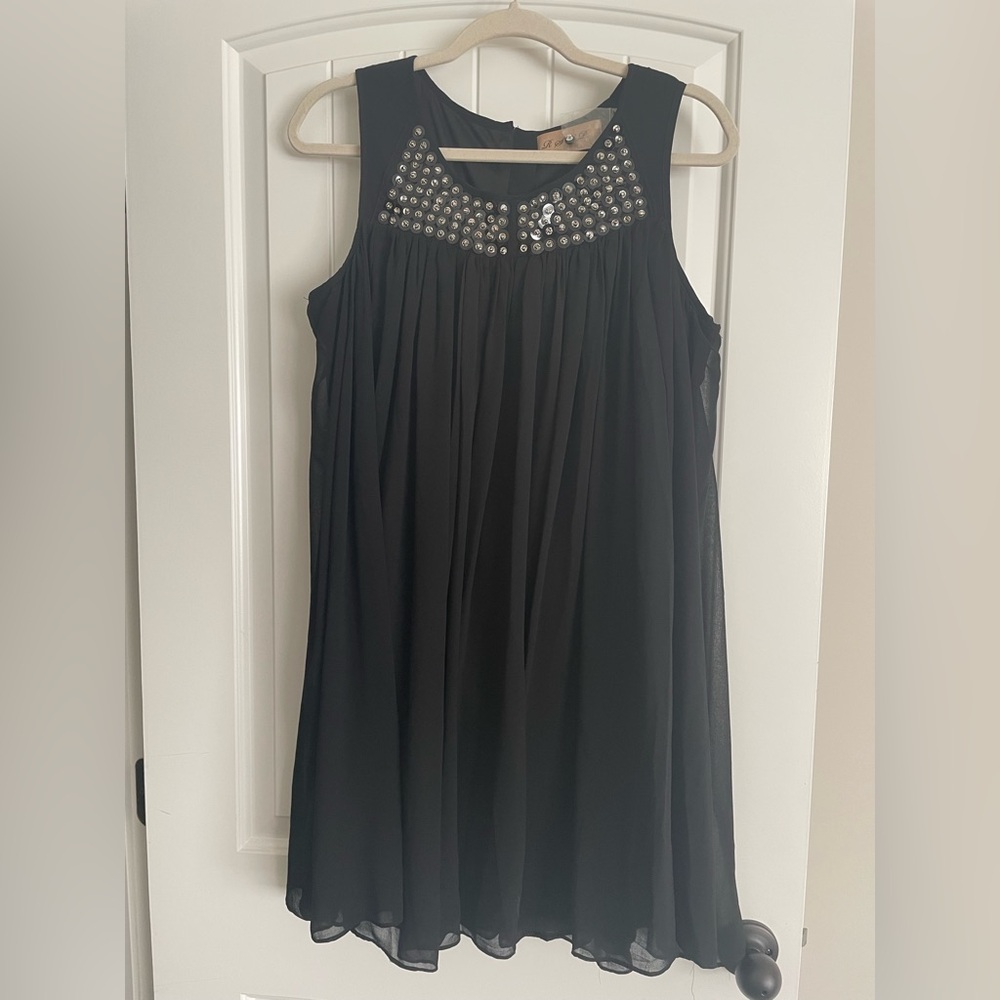 Black Sleeveless Dress with Embellished Neckline